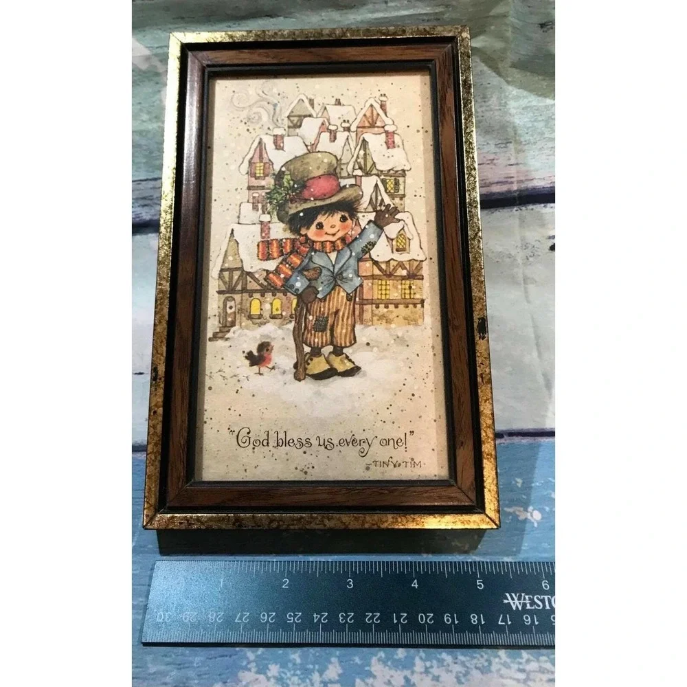 Vintage Hallmark ? Tiny Tim Cartoon God Bless Us Every One Framed Picture TubB7
